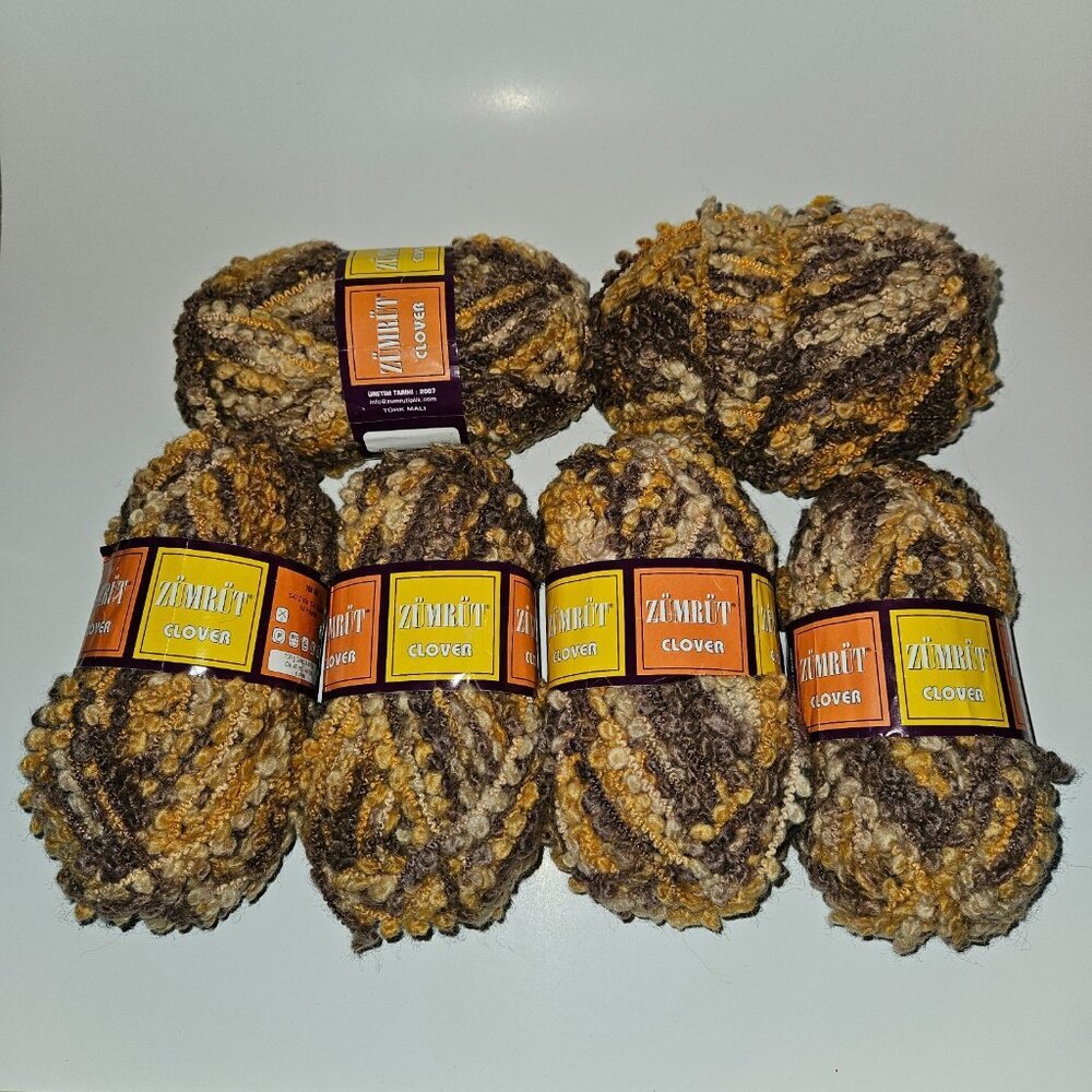 6 Skiens Zumrut Clover Bulky Yarn Lot Brown Tan Orange-ish 3.5 oz / 44 yds